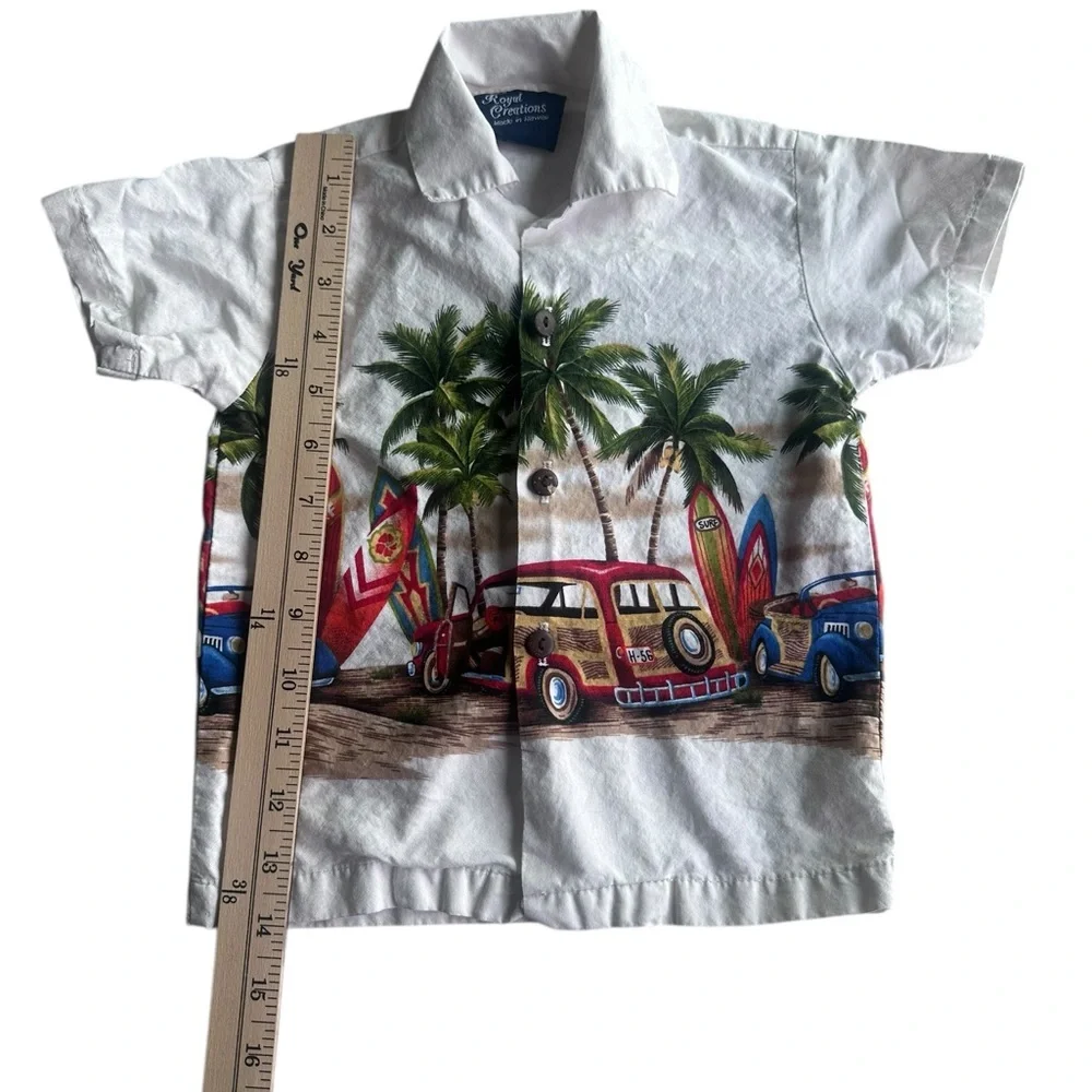 Royal Creations Boys Kids Hawaiian Shirt Car Print Made in Hawaii; Size 1; 12 mo